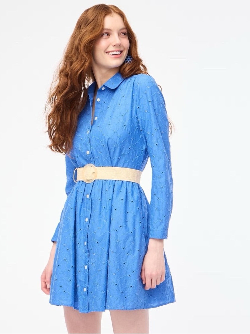 J. Crew Blue Eyelet Long-Sleeve Shirt Dress